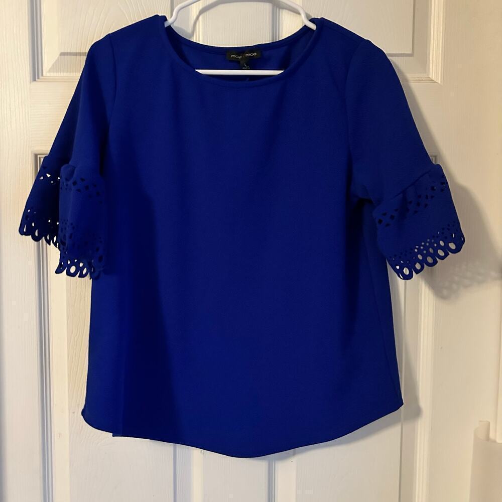 MOA MOA LASER CUT SLEEVE BLOUSE TOP COBALT BLUE SIZE L